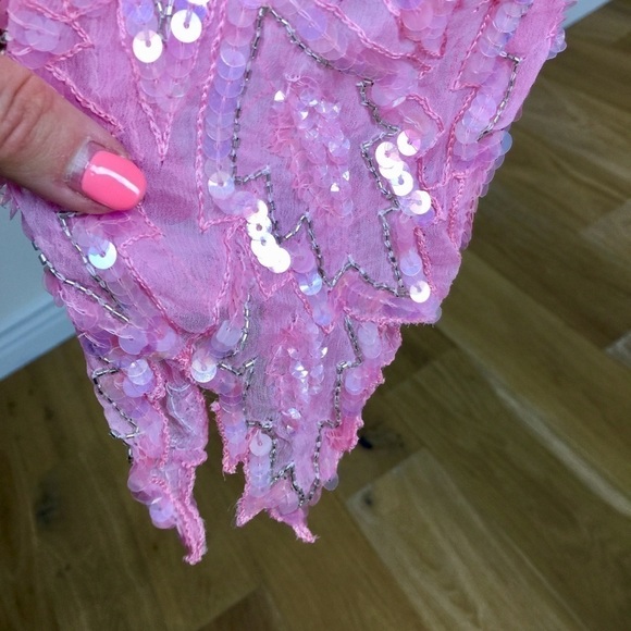 Vintage 80’s Silk Sequin Midi Shift Dress Long Sleeve Cocktail Dress - Picture 7 of 12